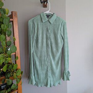 Pleated mini shirt dress, Mint green, US 4